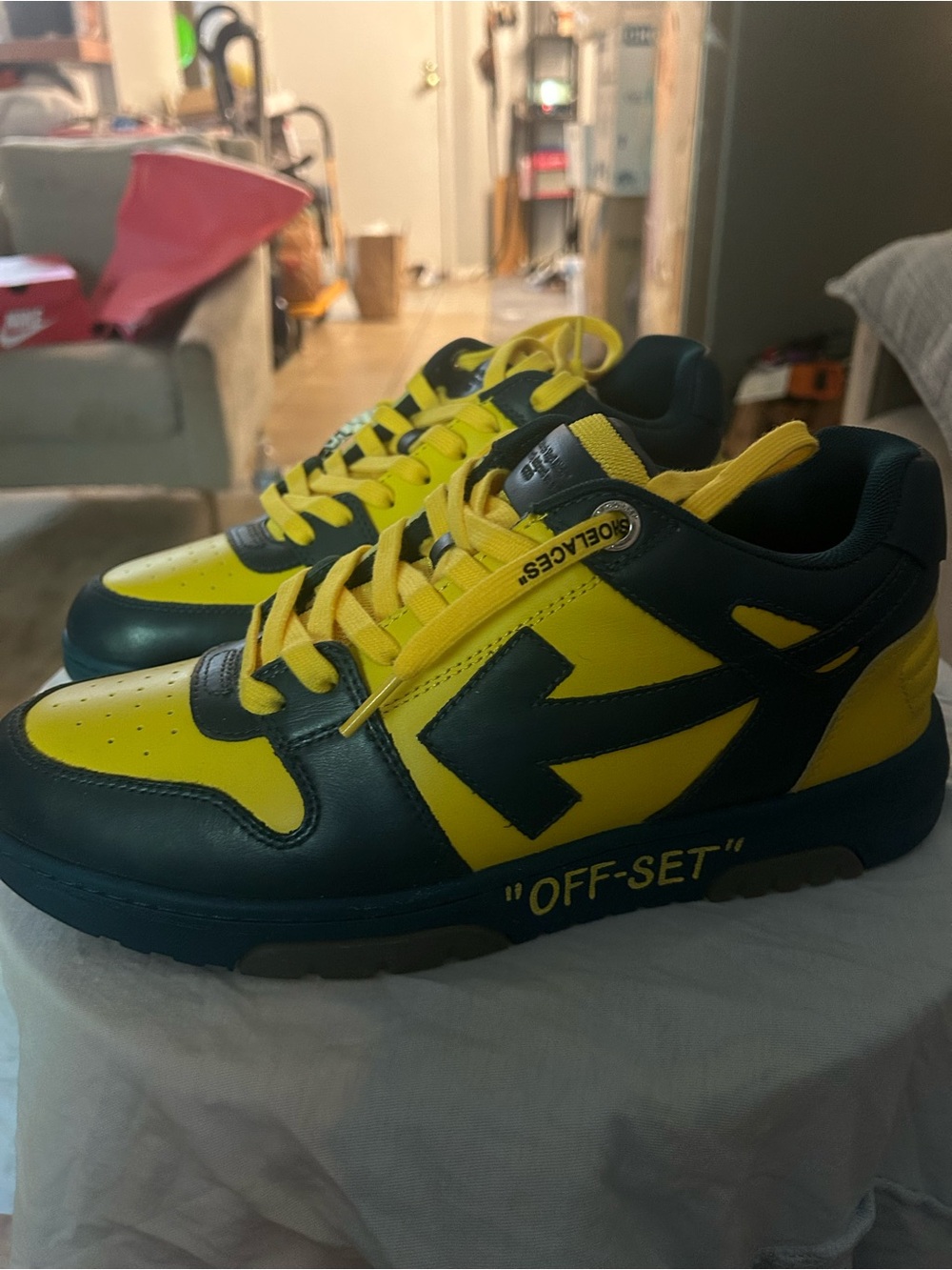 Off-White Men's Sneakers in Yellow and Dark Green - Picture 2 of 5